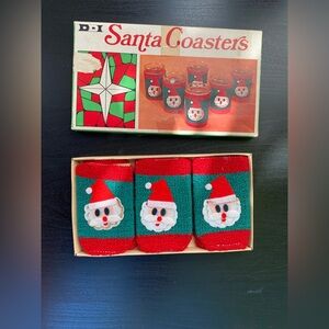 Christmas Holiday Glass Covers (6) Dan-Dee Santa Coasters VTG 1968 Festive Bar